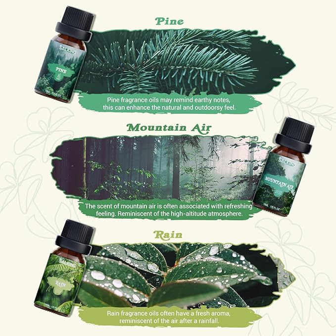 SALKING Nature Fragrance Oils, Premium Essential Oil for Diffuser, Scented Oil Gift Set for Soap Candle Making - Pine, Ocean Breeze, Rain, Fresh Cut Grass, Wildflowers, Mountain Air