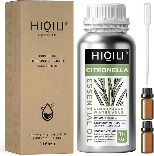 HIQILI 16 Fl Oz Citronella Oil for Homemade Sprays, Add to Diffuser, 100% Pure and Natural Undiluted