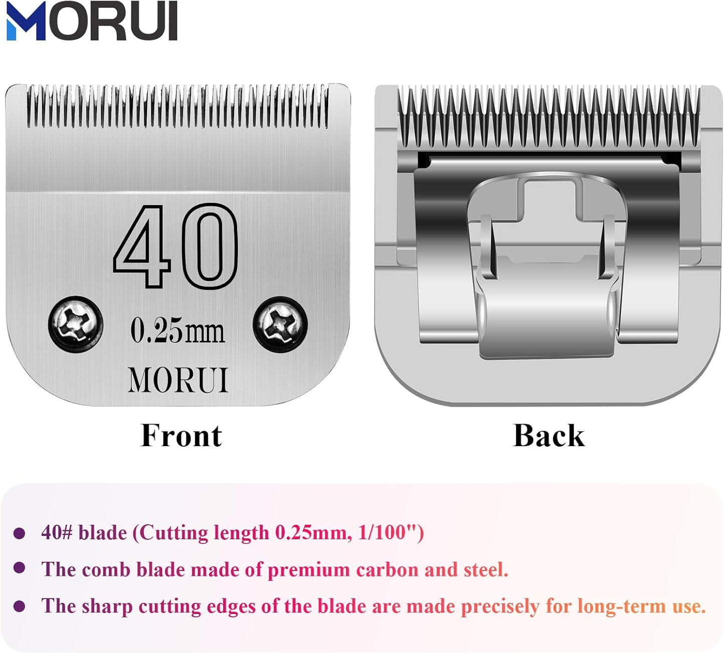40 Cut Length 1/100"(0.25mm) Detachable Pet Dog Clipper Blades UltraEdge Series Clipper Blades for Dog Grooming Compatible with Most Andis,Oster A5 Wahl KM Series Clippers