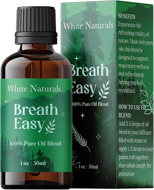 White Naturals Breathe Easy Essential Oil Blend – Refreshing Aromatherapy Oil for Clear Breathing & Comfort, 100% Pure & Natural Essential Oils for Freshness, 1oz