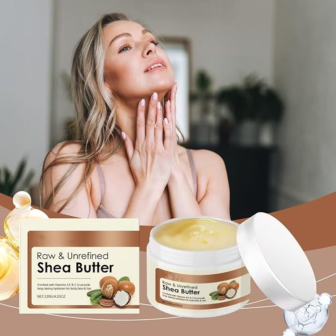 Pure Organic Shea Butter, Raw Body Butter Enriched with Vitamin A, Vitamin F, Deep Nourishing Body Hair and Face, Long-Lasting for Dry Skin, Hair Care, Natural Moisturizer