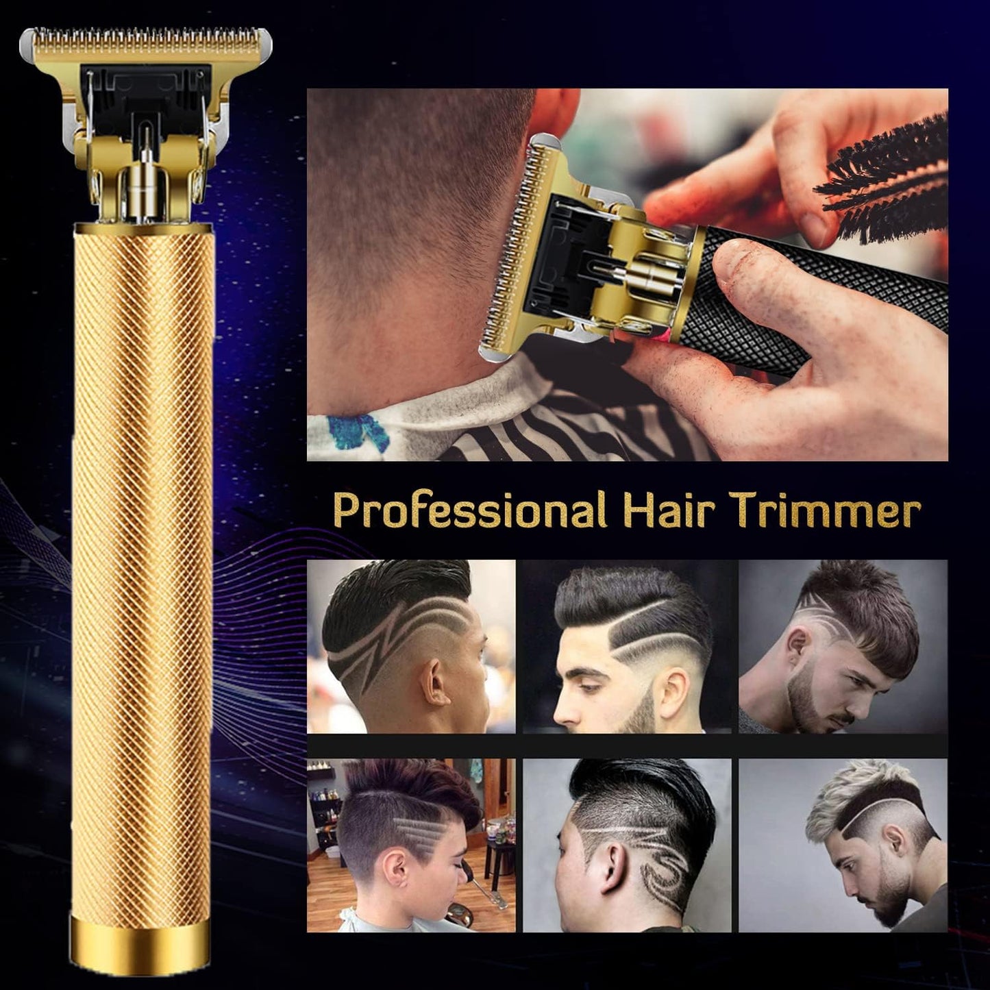 Hair Clippers for Men, Hair Trimmer T Blade Trimmer Zero Gapped Trimmer, Cordless Rechargeable Beard Trimmer Shaver Hair Cutting Kit with Ear Spoon Tool Set (Gold)