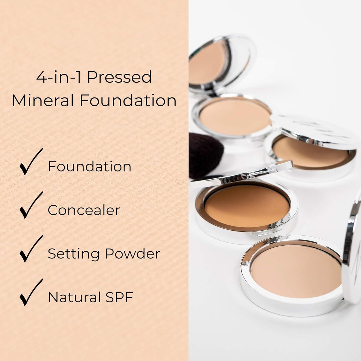 4-in-1 Pressed Foundation Powder with Natural SPF, Concealer & Finishing for Medium to Full Coverage Foundation, Mineral-Based (Angelina, .35 oz)