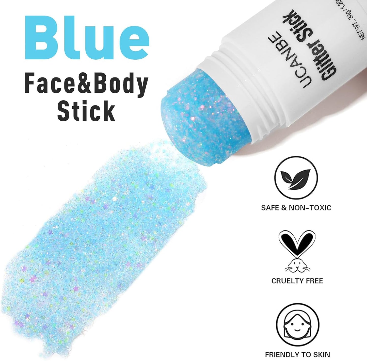 UCANBE Blue Body Glitter Stick for Singer Concerts Music Festivals, Face Glitter Makeup for Face Body Hair Eyes & Lips, Chunky Glitter Sparkling Mermaid Sequins for Women 1.2OZ