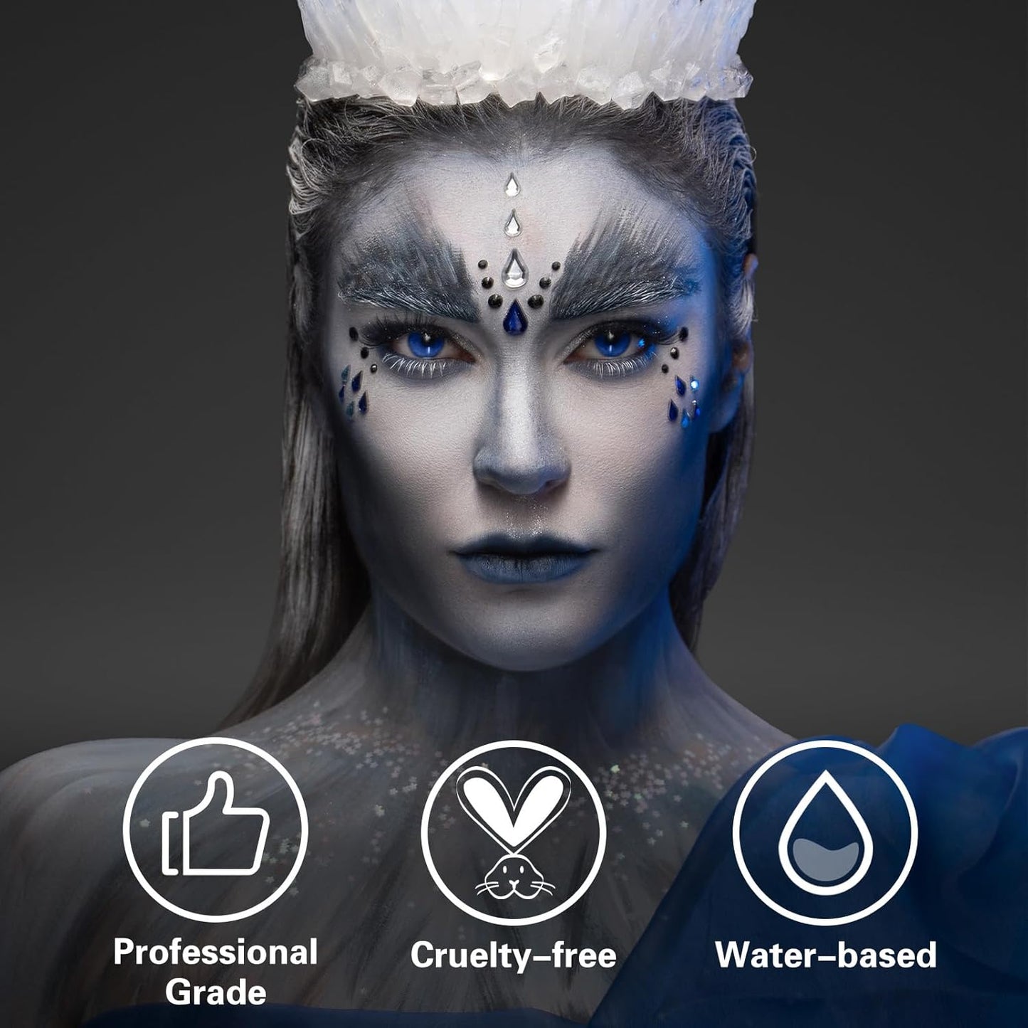 BOBISUKA Grey Face Body Paint, Water Based Face Painting for Art Theater Halloween Party Cosplay Clown SFX Makeup for Women Adults, Non-Toxic Washable