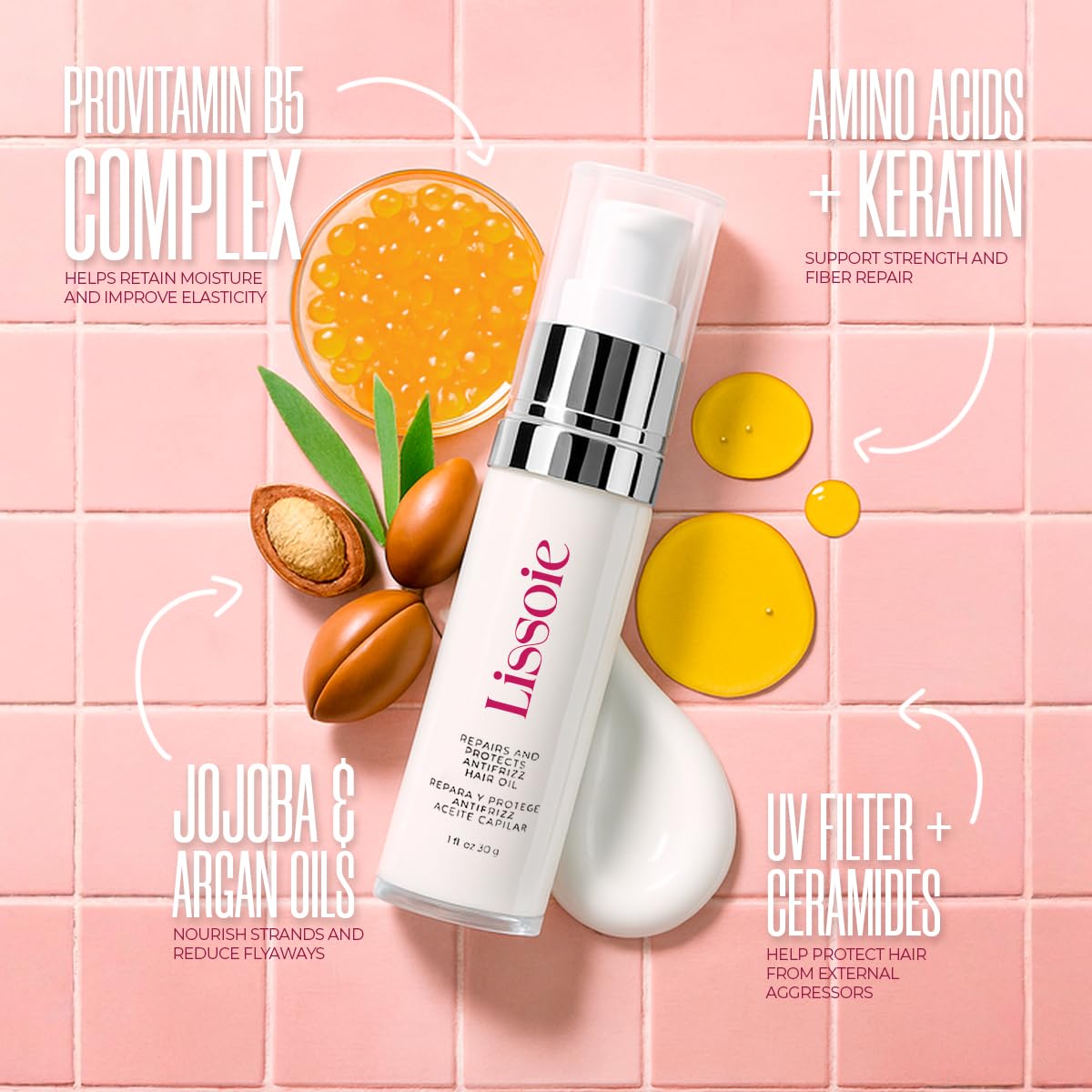 Weightless Shine Hair Serum Oil 1 fl oz – Squalane, Avocado & Argan – 48-Hr Hydration, Frizz Tamer, Heat + UV Shield up to 450 °F – Non-Greasy, Paraben & Cruelty-Free Pump Dispenser