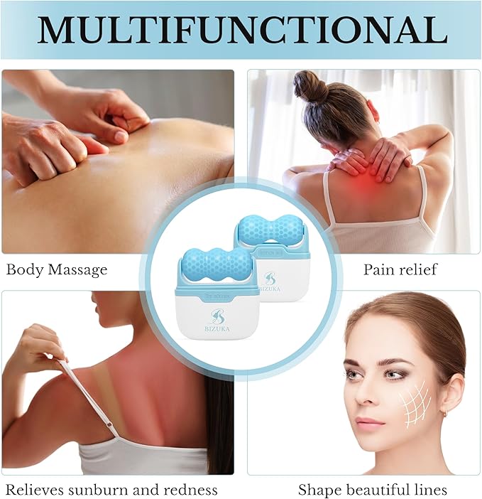 Ice Roller for Face and Eyes Facial Skin Care Tool 2-in-1 Ice Roller for Face & Eyes - Reduces Puffiness, Relieves Migraines, with Travel Case - Ideal Gift for Women (Blue)