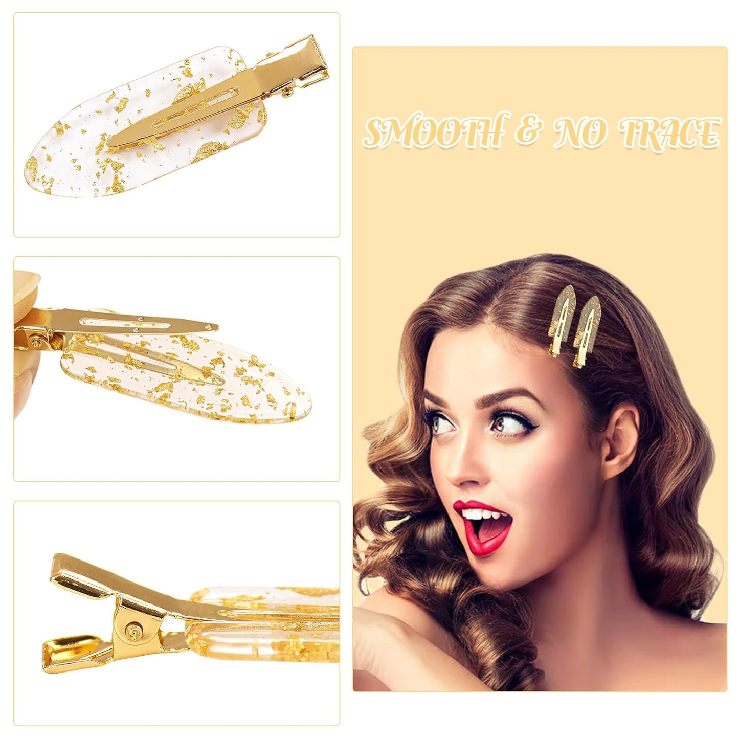 16PCS No Bend Hair Clips and Glitter Gold Bangs Clips - Makeup Ready Hair Setting Kit with Bridesmaid Proposal Gift