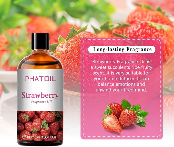 3.38FL.OZ Strawberry Fragrance Oils for Aromatherapy, Essential Oils for Diffusers for Home, Perfect for Diffuser, Yoga, Skin Care, DIY Candle and Soap Making - 100ml