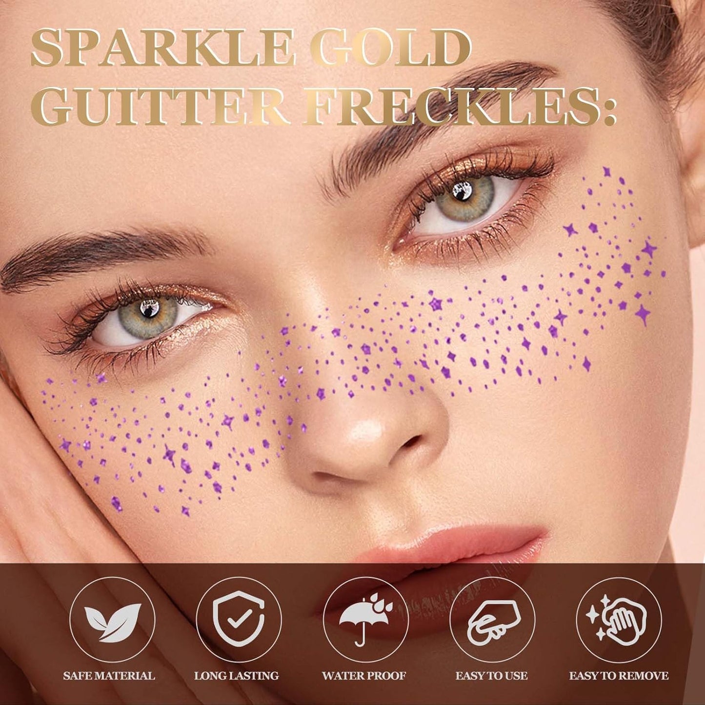 10 Pcs Glitter Freckles Face Tattoo, Face Glitter Makeup Patches, Waterproof Sparkle Freckles Tattoo Fairy Makeup Accessories For Women (Purple)