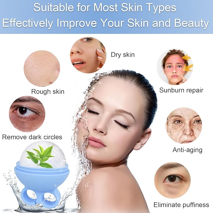 2 Pack Ice Roller for Face, Ice Face Roller for Eye Neck Body, Ice Cube Roller Massager Gua Sha Tool, Eliminates Puffiness, Reusable Facial Ice Mold, De-Puff Eye Bags, Women Skincare (Blue and Green)