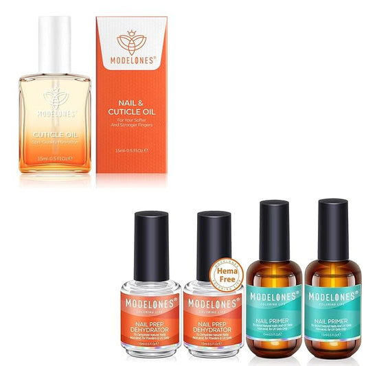 Modelones 4Pcs Nail Dehydrator and Primer Bundle with Cuticle Oil
