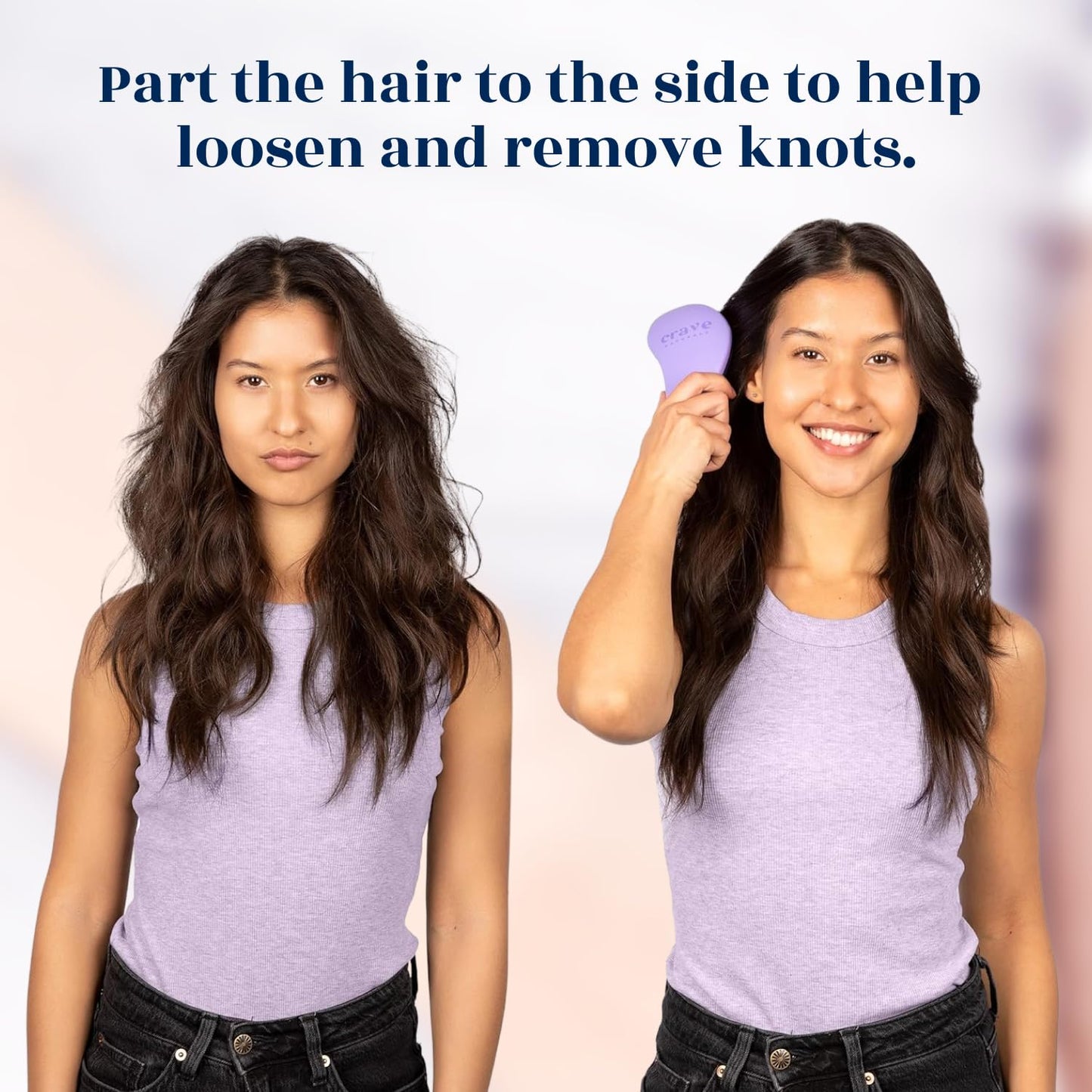 Crave Naturals Glide Thru Detangling Hair Brush for Adults and Kids - Detangler Hairbrush for Curly or Straight, Wet or Dry Hair - Gentle on Tangles Comb - Purple and Pink Hearts (Pack of 2)