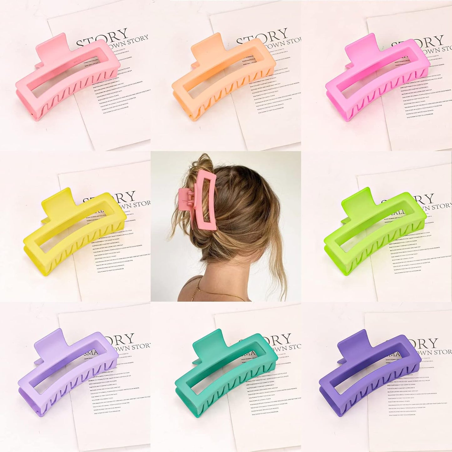 8PCS 5 Inch Extra Large Square Hair Clips, Matte Rectangular Claw Hair Clips for Women Girls, Strong Hold XL Jumbo Hair Clamps, Hair Accessories for Thick Long Curly Hair, 8 Colors