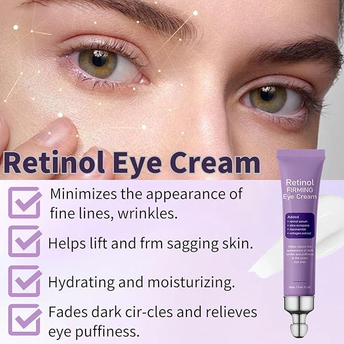 Collagen Eye Cream Anti Aging - Under Eye Cream for Dark Circles - Retinol Eye cream - Firming Eye Serum - for Puffiness and Bags Under Eyes - Smooth Eye Bags Treatment for Women