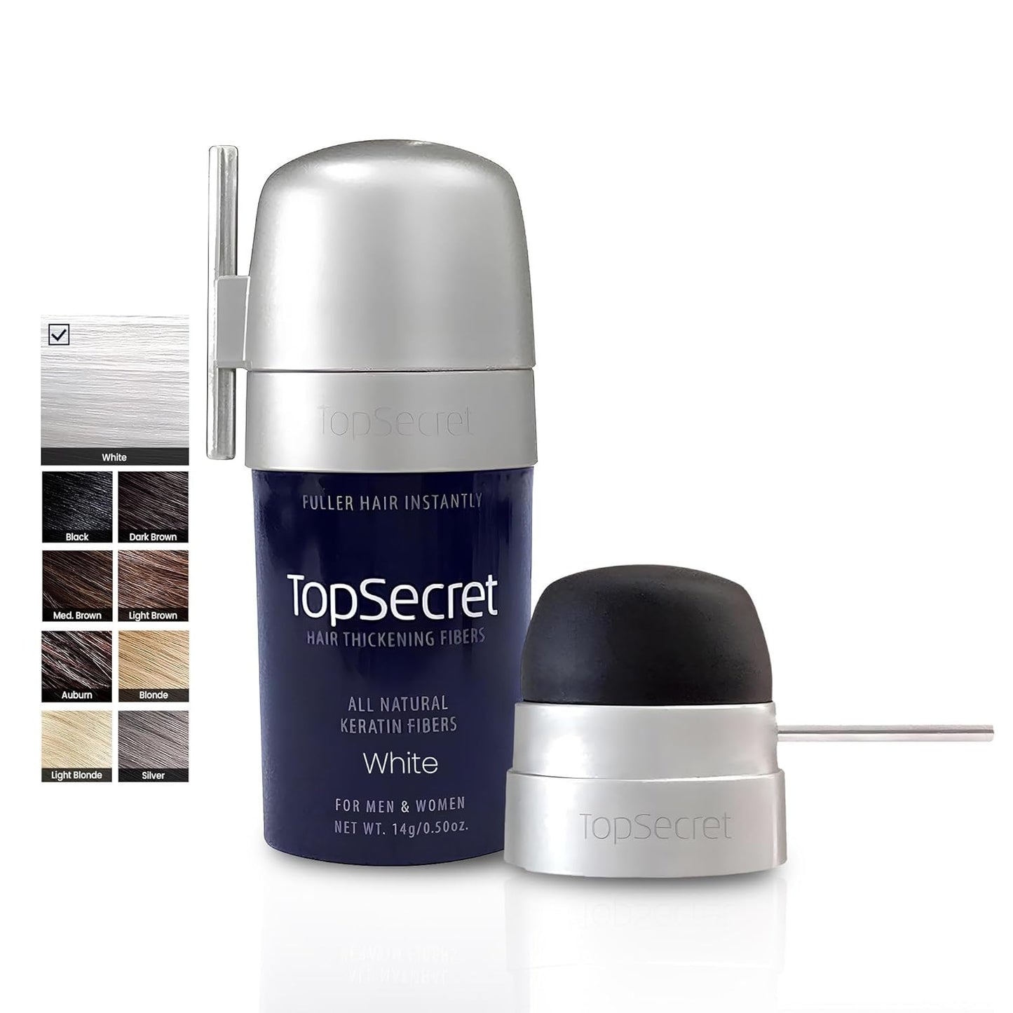 Top Secret Hair Thickening Building Fibers Applicator Included - Undetectable & Natural Hair Filler for Men & Women - Instantly Fill In Fine Thinning Hair - Weather & Sweat Resistant (White, Regular)