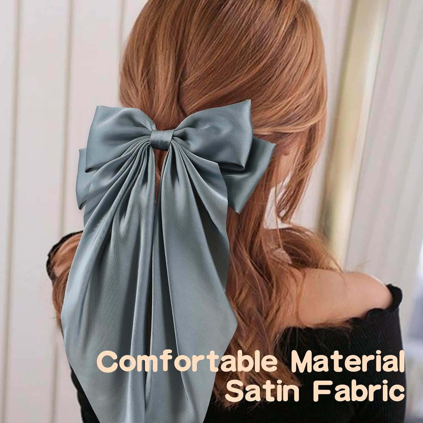 6 PCS Hair Bows for Women, Big Bow Hair Clips for Girls, Silky Satin Hair Bows Clips Oversized Long Tail, Large Hair Barrettes Cute Hair Accessories, Metal Bow Clips for Hair Khaki Color