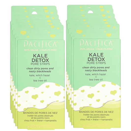 Pacifica - Blackhead Remover Strips Nose Strips - 12-PACK Kale Detox Skin Care - Deep Pore Cleansing w/Instant Pore Unclogging - Oil-Free Non-Comedogenic Vegan Clean Beauty Dermatologist Tested
