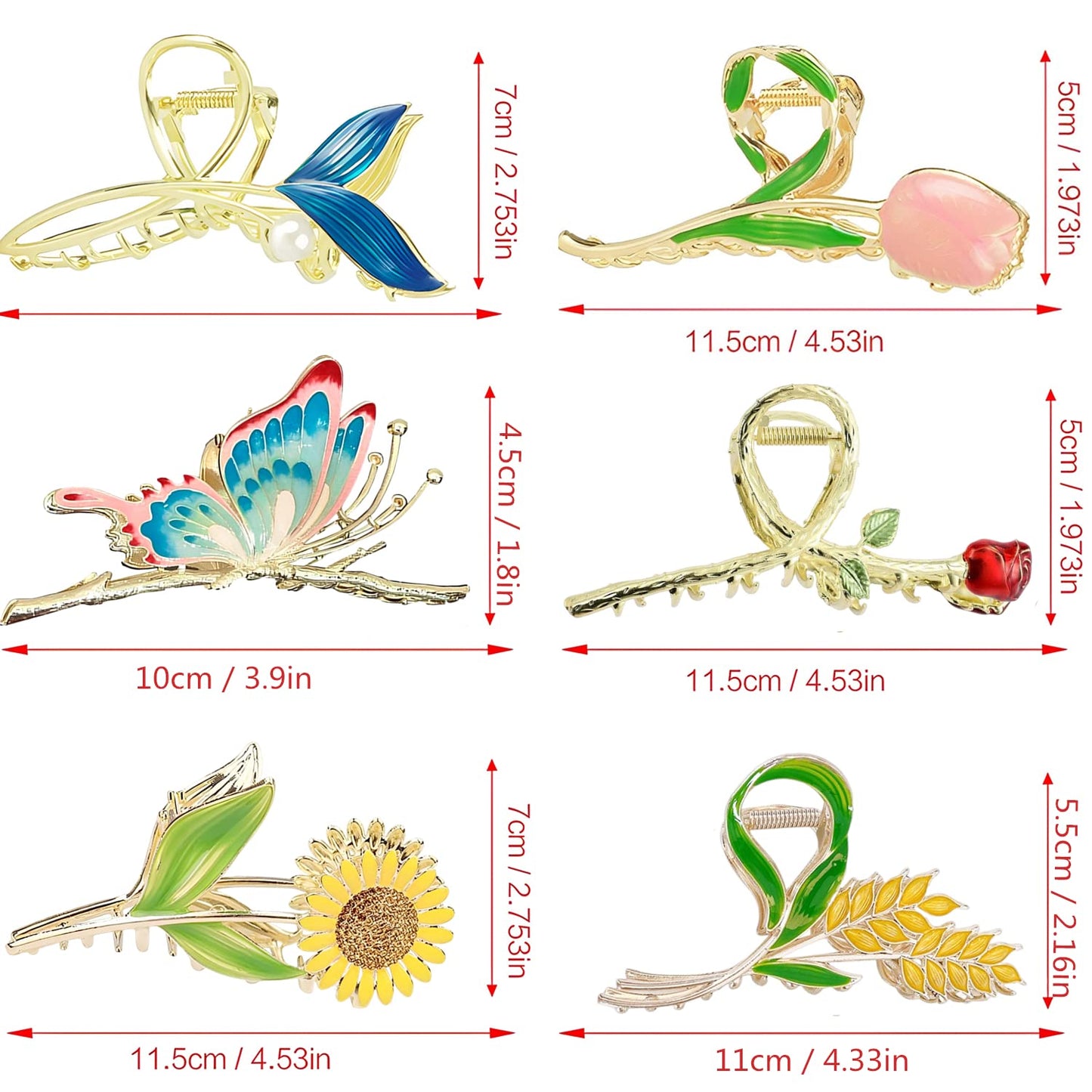 Flower Metal Hair Claw Clips 6 Pcs Cute Large Tulip Hair Claw NonSlip Hair Barrettes Strong Hold Hair Clamps Fashion Hair Accessories for Woman Girls with Long Thick Thin Curly Hair (D Style)