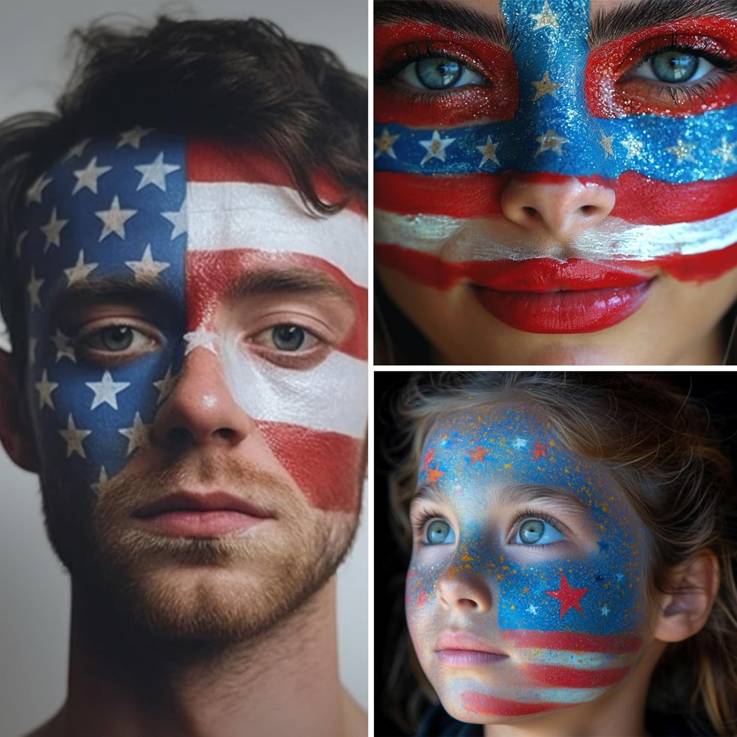BADCOLOR 3PCS Blue White Red Face Body Paint Stick, Cream Blendable Eye Black for Softball Football Baseball Lacrosse American Flags, Professional Face Painting for Halloween SFX Independence Day