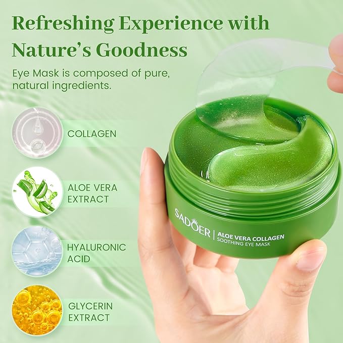Under Eye Mask, 60 PCS Aloe Vera Under Eye Patches for Dark Circles, Eye Puffiness & Dark Circles Treatment,Under Eye Gel Pads, Eye Bags Treatment, Eye Mask Patches Skincare