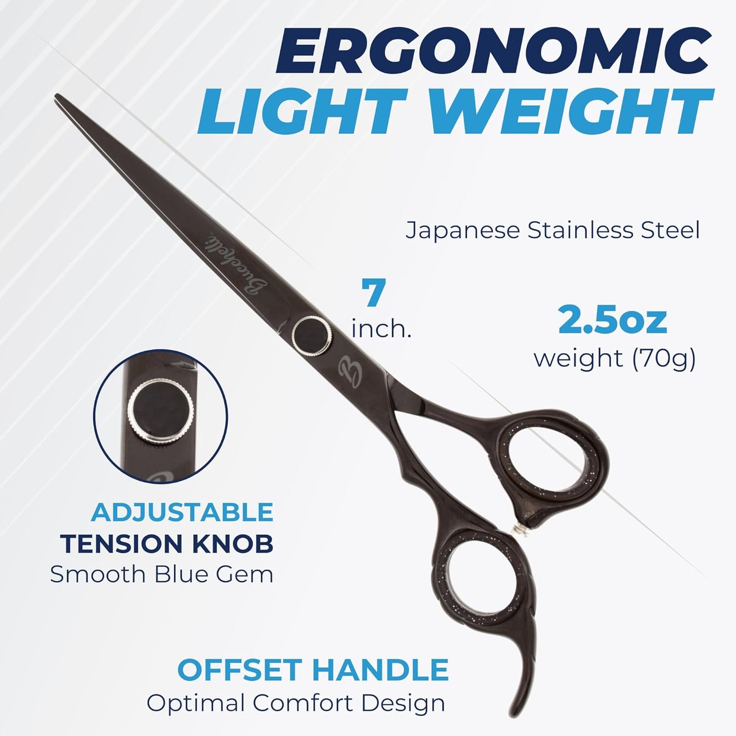 7 Inch Left Handed Shears for Hair Cutting - Japanese 440A Inch Barber Scissors - Micro Bevel Edge with Adjustable Tension Knob - Hair Shears Black (Black Left 7")