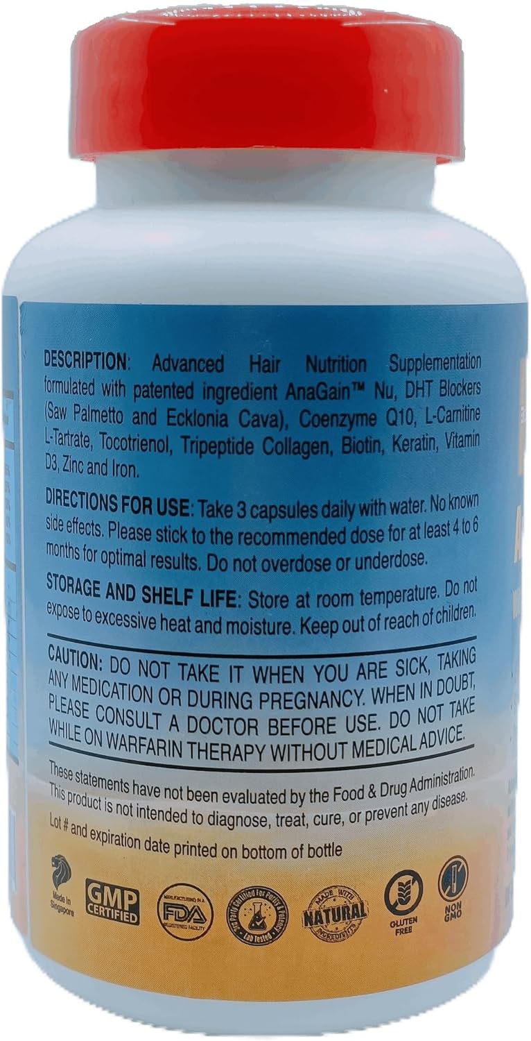 REGENSIFY Redensifying Hair Nutrition - Hair Regrowth Supplement with AnaGain Nu, Saw Palmetto, Ecklonia Cava, Coenyzme Q10, Tocotrienol, L-Carnitine | DHT Blocker | Reduce hairfall for Men & Women