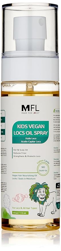 Made For Locs Kids Vegan Locs Oil Spray | Easily Seal Moisture In Your Locs| Lightweight | Cotton Candy Scent | 4 oz