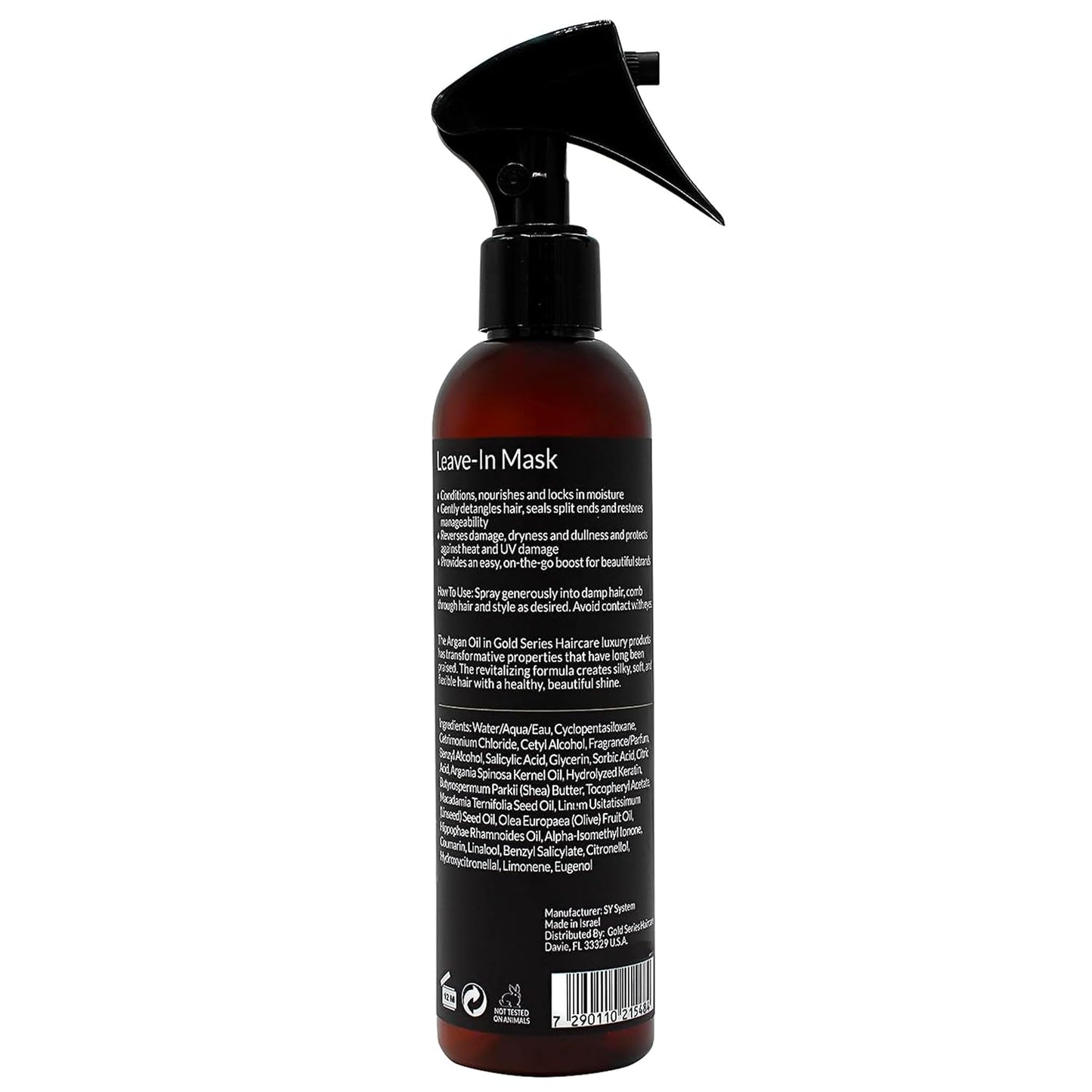 Gold Series Leave-In Hair Mask – Argan Oil Hair Mask Enriched with Keratin – Nourishing and Gently Detangling Leave In Conditioner Spray For Curly Frizzy or Damaged Hair, 8.4 Fl.oz