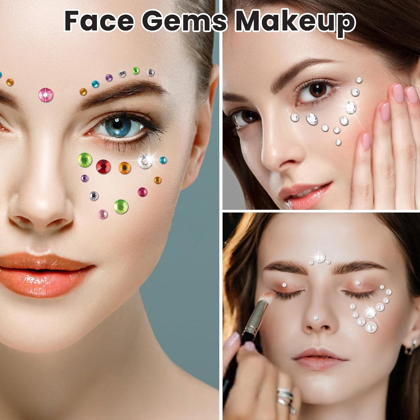 Face and Hair Gems - Self-Adhesive Rhinestones Stickers for Festival Makeup, Halloween, DIY - Stick On Jewels for Face, Hair, Nail, Eye, Body, Craft, Shoes