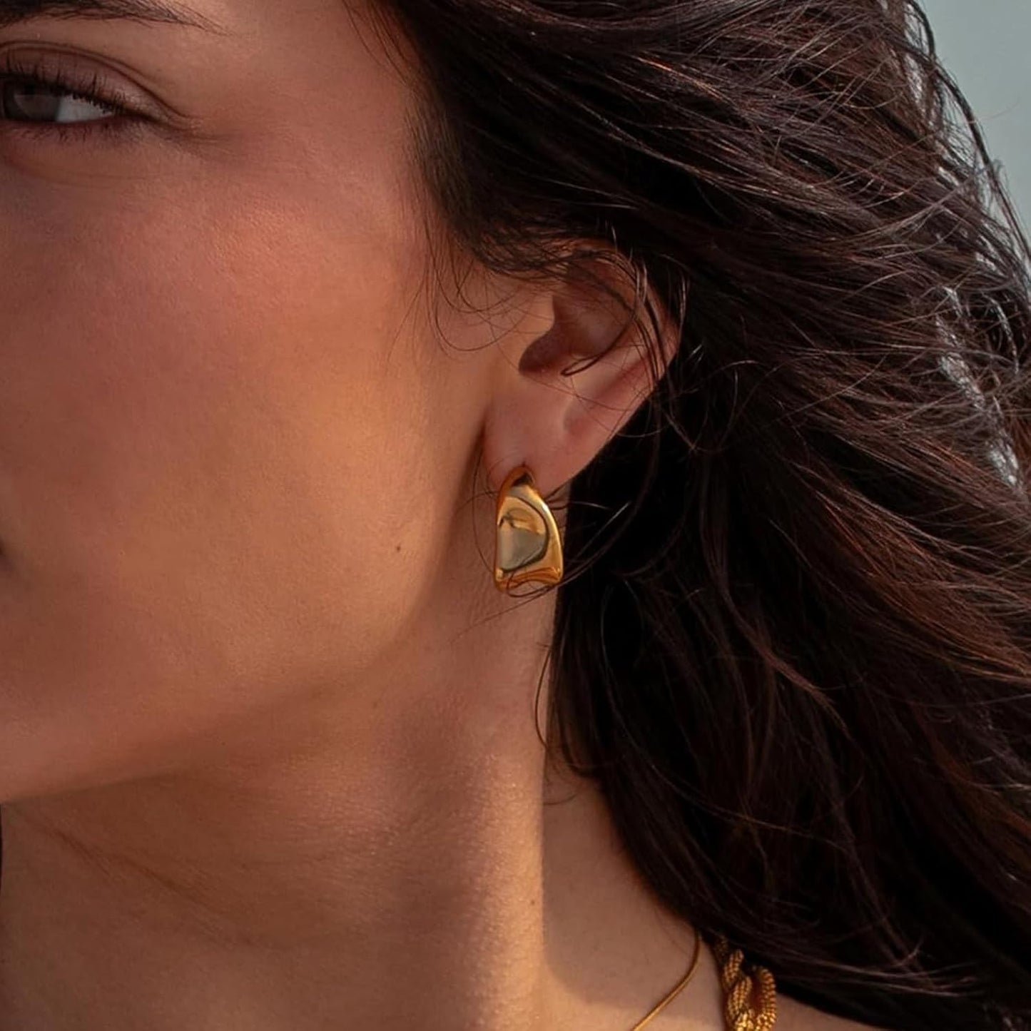 Chunky Gold Bangles Bracelets Earrings Set For Women, Statement Coordination of Twisted Hinged Stackable Bangle Bracelet and Chunky Earrings, Ideal Jewelry Gifts 18K Gold Plated