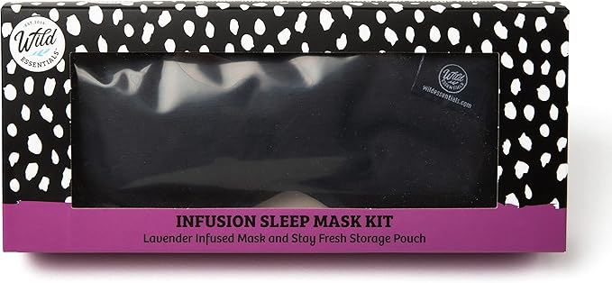 Wild Essentials Infusion Sleep Mask Infused with French Lavender, Includes resealable Pouch to Keep Fresh, Nose Bridge to Block Light Below Eyes, Aromatherapy, Calming, Relaxing, Black