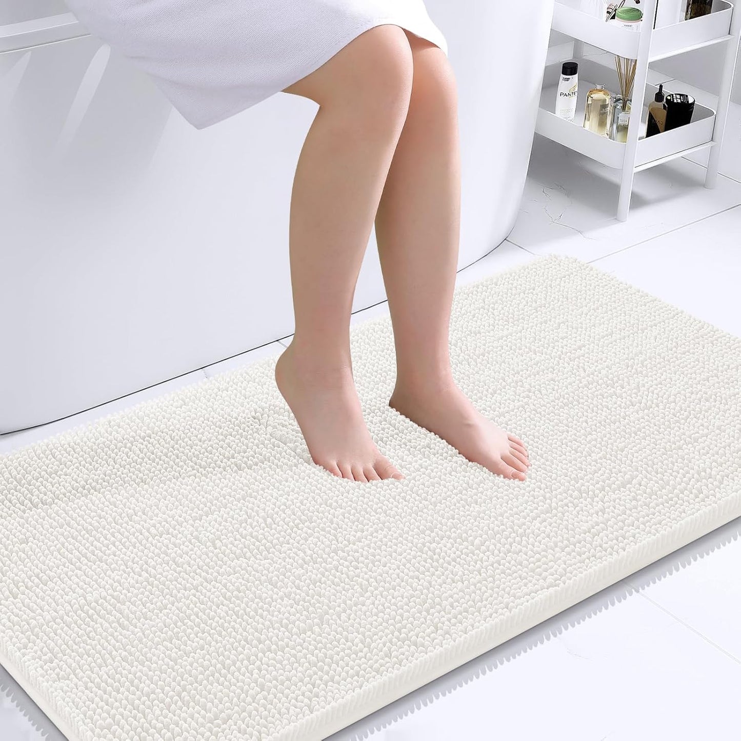 OLANLY Bathroom Rugs 44x24, Extra Soft Absorbent Chenille Bath Rugs, Rubber Backing Quick Dry, Machine Washable Bath Mats for Bathroom Floor, Tub and Shower, Home Decor Accessories, Ivory