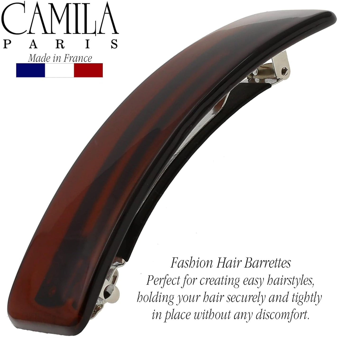 Camila Paris CP1475 French Hair Barrette Clip for Girls, Rubberized Automatic Clasp Strong Hold Grip Hair Clips for Women, No Slip and Durable Styling Girls Hair Accessories, Made in France