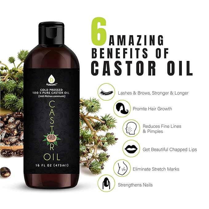 Pursonic 2-Pack Castor Oil (160oz) Cold-Pressed, 100% Pure, Hexane-Free Castor Oil-Moisturizing & Healing, For Dry Skin, Hair Growth - For Skin, Hair Care, Eyelashes
