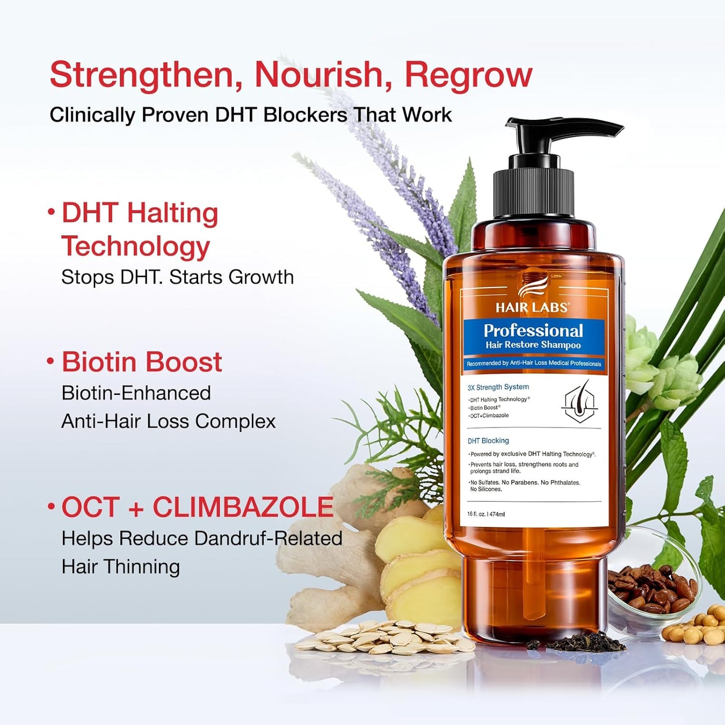 Professional Strength Hair Restore Shampoo, 16 Fl Oz Extra Potent Hair Loss Shampoo for Women & Men, Hair Regrowth Strengthening Biotin Boost Nourishes Scalp and Stimulates Growth