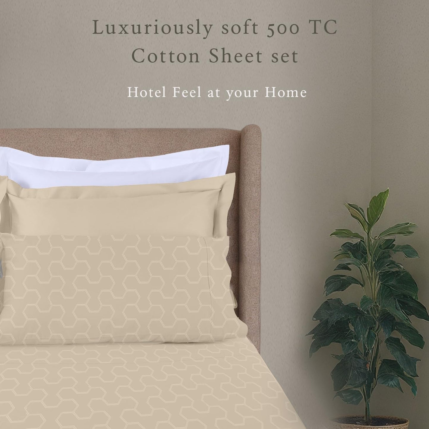 Threadmill 500TC Cotton Twin XL Sheet Set - Light Beige Floria, 3-Piece Bed Linen Set with 15" Deep Pocket, Damask Jacquard Sateen, Premium Soft Breathable Hotel-Style Sheets