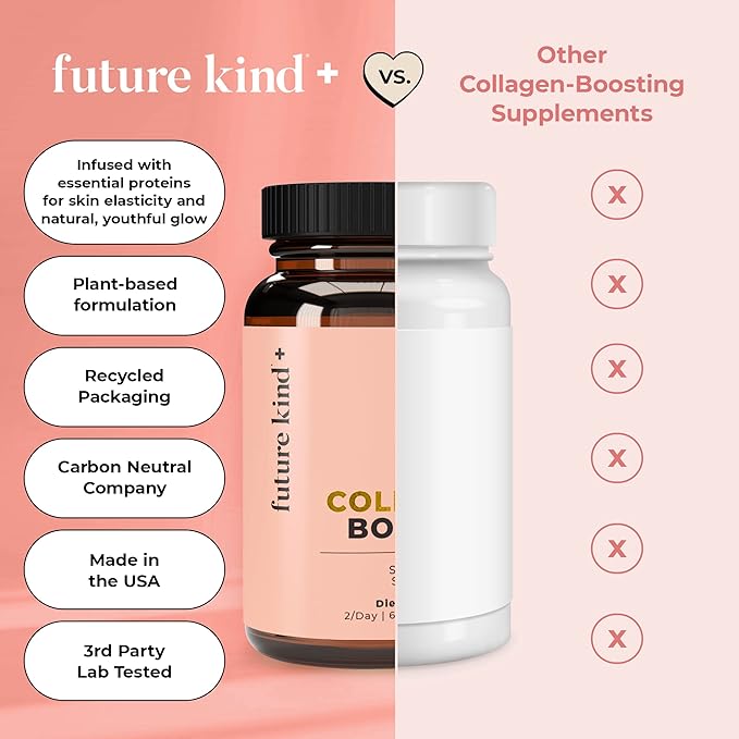 Future Kind Vegan Collagen - Supports Collagen Production with Biotin and Vitamin C (60 Capsules in Glass Bottle)