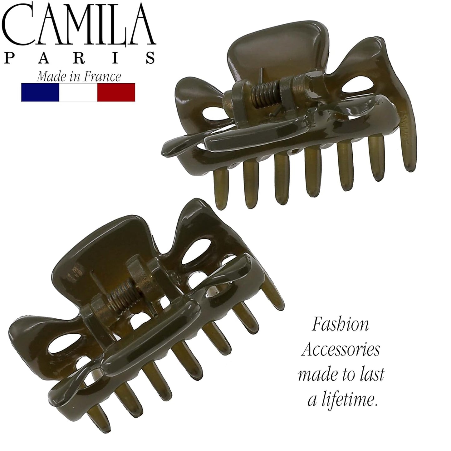 Camila Paris CP3510 French Hair Clip for Women, 1.5 inch Set of 2 Green Girls Hair Claw Clips Jaw Fashion Durable Styling Hair Accessories for Women, Strong Hold No Slip Grip, Made in France