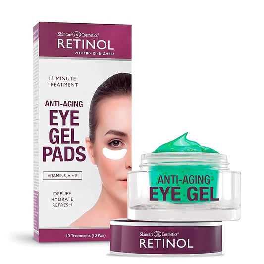 Retinol Anti-Aging Eye Gel Pads – Soothing Vitamin A Reduces Puffiness & Refreshes the Under Eye Area + Retinol Eye Gel - Reduces Puffiness & Dark Circles, Restores Elasticity.
