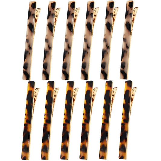 Cobahom 12Pcs Leopard Print Hair Clips Resin Barrettes Tortoise Shell Hair Clip Duckbill Clips for Women Hair Accessories (6 Deep Pattern + 6 Light Pattern)