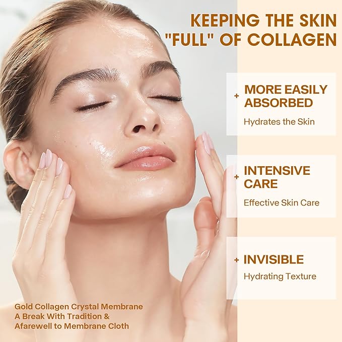 24K Gold Collagen Infusion Face Mask, Layered Patch Mask, Deep Hydrating Moisturizing Collagen Facial Mask, Women's Skin Care, No-Cleaning Sleeping Face Mask (Package of 4)