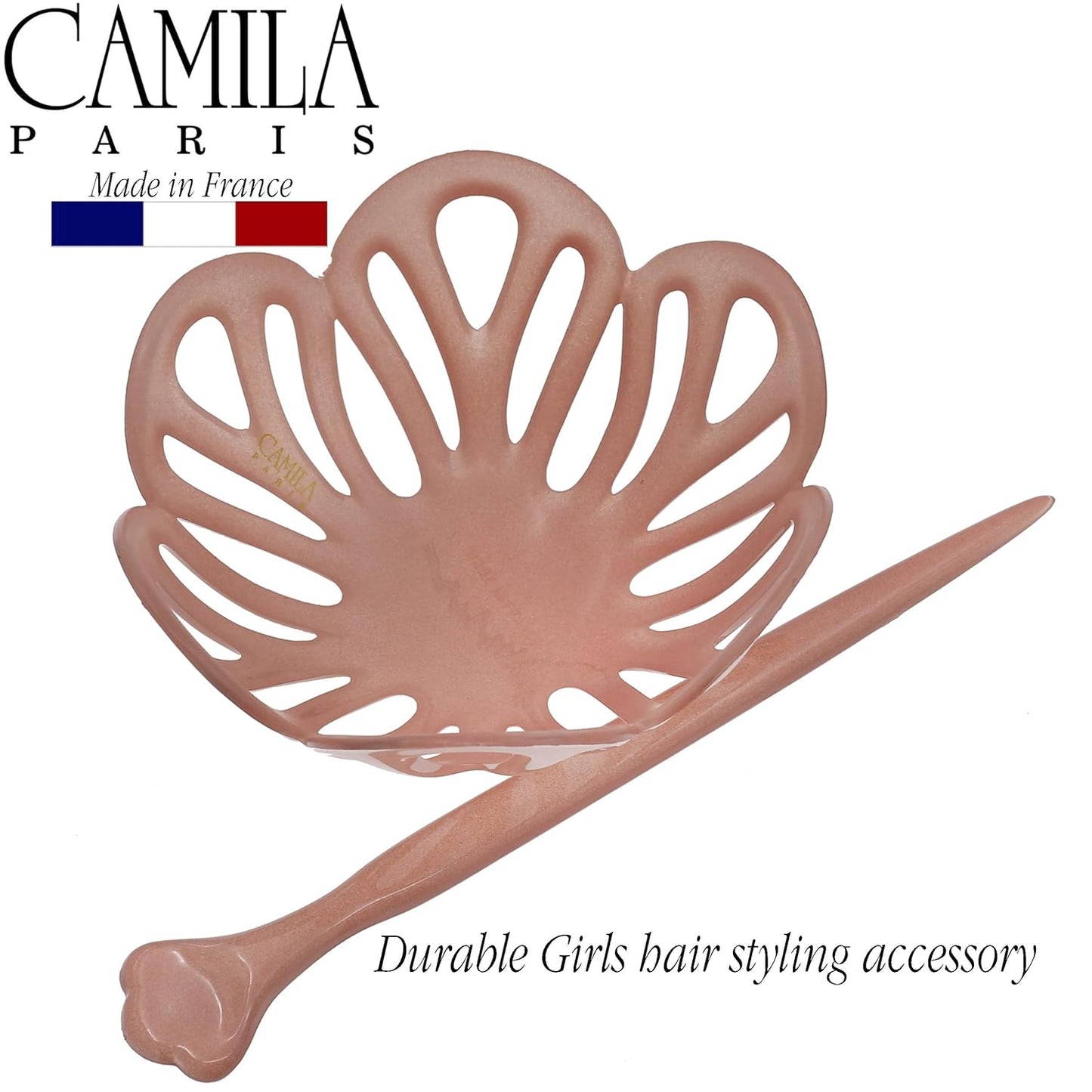 Camila Paris CP3144 French Hair Bun Clip Maker Cover Cap Holder, Nude, Round Dome Bun Hair Clip for Women's Updo, Styling Accessory, No Slip and Durable, Made in France