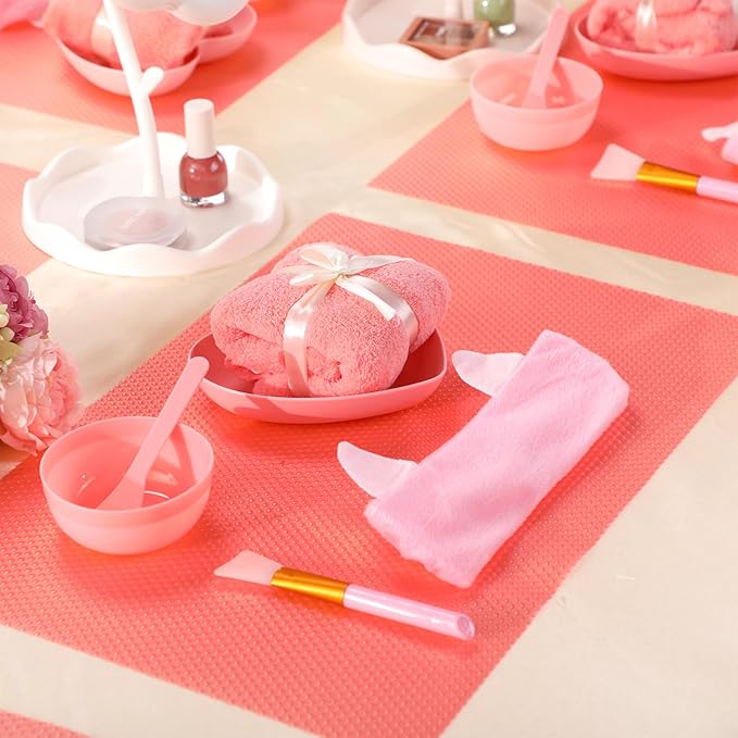 48 Pcs Spa Party Supplies for Women Face Mask Mixing Bowl Spa Towel Heart Bowl Stick Spatulas for Sleepover Party(Pink)