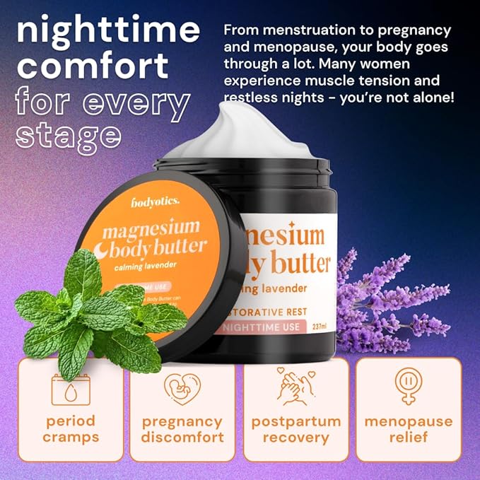 Magnesium Body Butter - Nighttime Magnesium Cream For Women, Pregnancy & Postpartum Comfort (Calming Lavender Scent, 8oz)