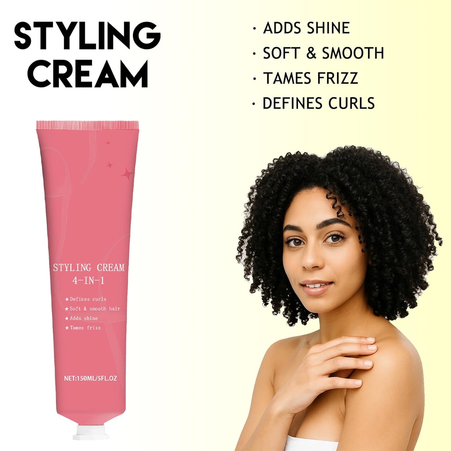 4-in-1 Styling Cream for Flyaways, Curl Defining & Shine – with Slick Back Boar Bristle Brush & Hair Wax Stick – Smooth Sleek Hair Tamer Set, Non-Greasy, for Women & Kids