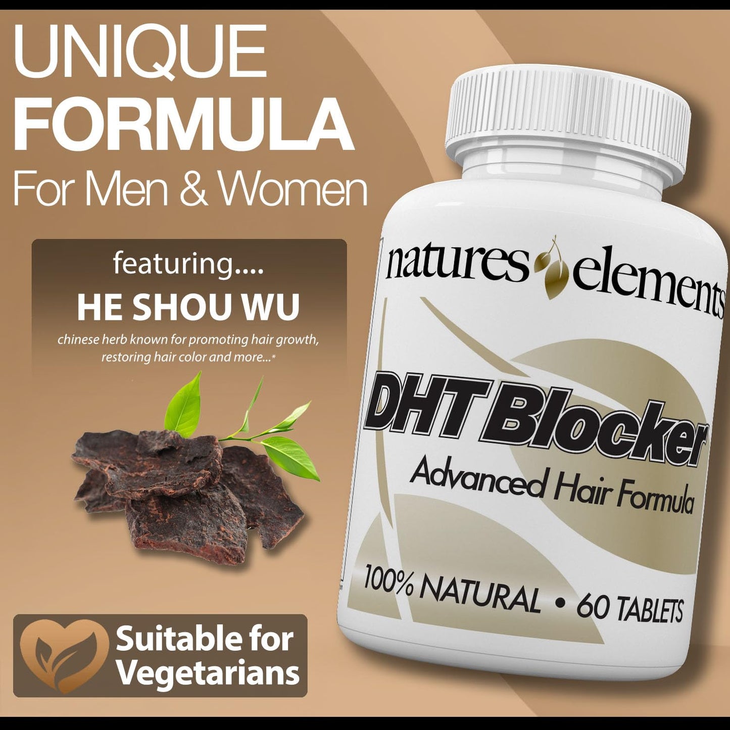 DHT Blocker – Herbal Formula with Saw Palmetto, Fo-Ti & Beta-Sitosterol – Supports Hair Regrowth & Gray Hair Reversal – 60 Tablets – Non-GMO, Vegetarian