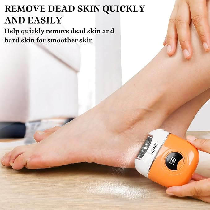 Electric Callus Remover Foot File - Rechargeable Callus Remover Pedicure Tools for Feet Foot Scrubber File Foot Care Grinder with 3 Grinding Heads 2 Speeds for Men Women Dry Callus Dead Skin (Orange)