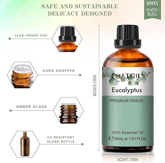 Eucalyptus Essential Oil 30ML, Pure Eucalyptus Essential Oils for Diffuser, Humidifier, Aromatherapy, Perfect for DIY Soap, Candle, Bath Bombs Making