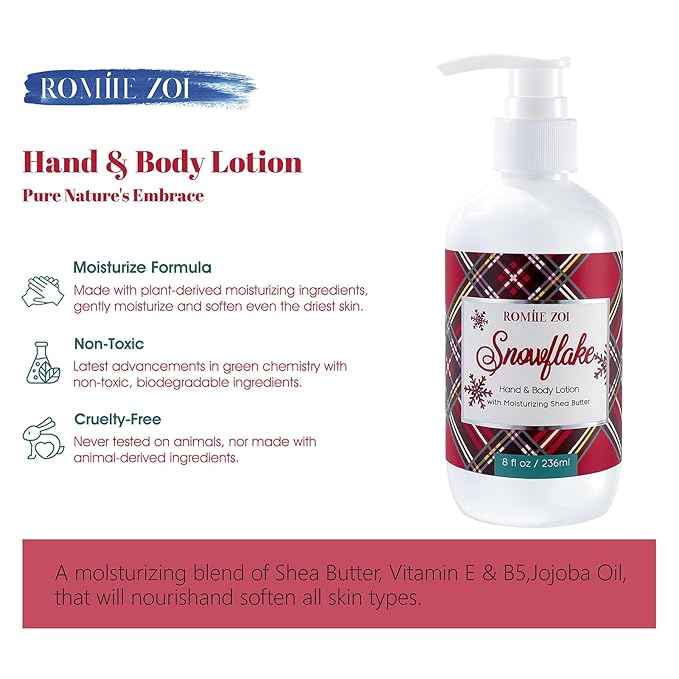 Christmas Hand & Body Lotion with Moisturizing Shea Butter for All Skin Type- Tartan Checks - Holiday Floral Scent - 236 ML / 8 FL OZ